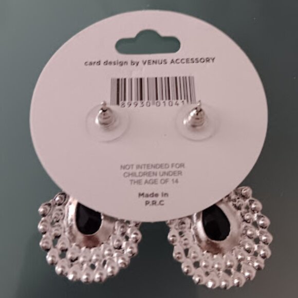 CHLOE ACCESSORY Glamorous Silver Black & Clear Crystal Pear Shaped Drop Earrings - Picture 4 of 4